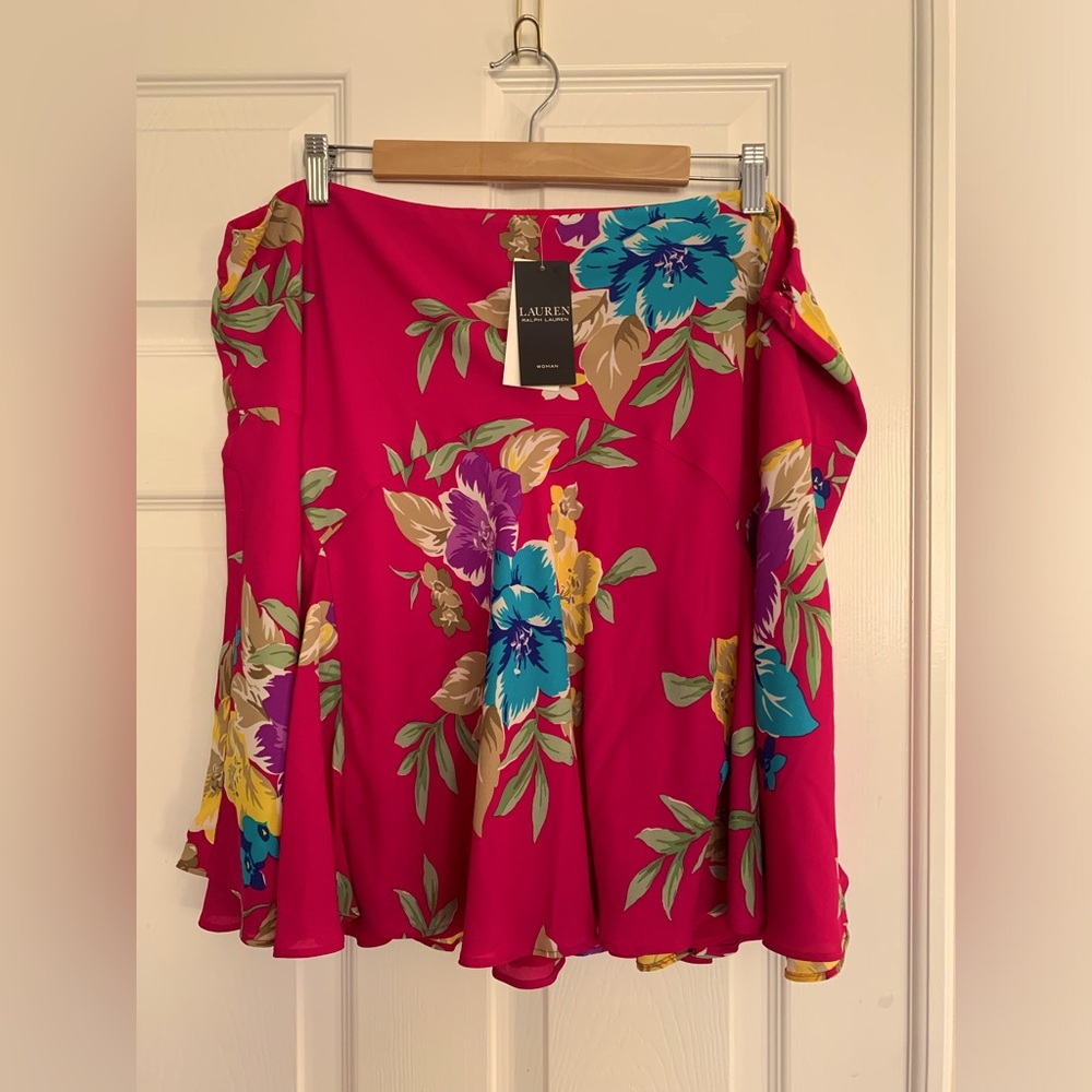NWT Ralph Lauren Pink Floral Skirt: Side Zip, Polyester, Lined, 18W